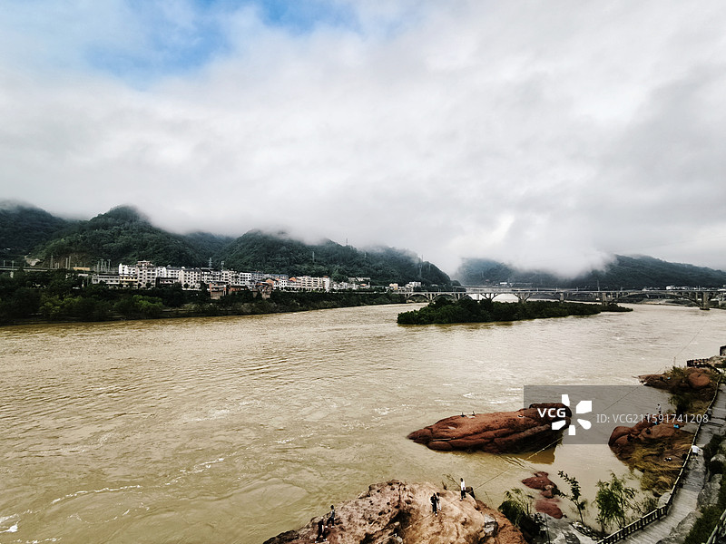 陕西安康石泉县汉江风光图片素材