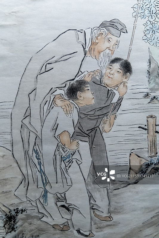 清 钱慧安人物图轴【1909年，上海市历史博物馆收藏；钱慧安，字吉生，善工笔人物仕女】图片素材