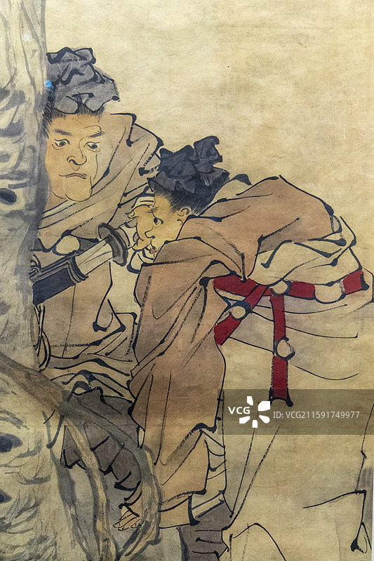 清 任伯年为点春堂作观剑图轴【1888年，复制品，上海市历史博物馆收藏；任颐，字伯年，号小楼】图片素材