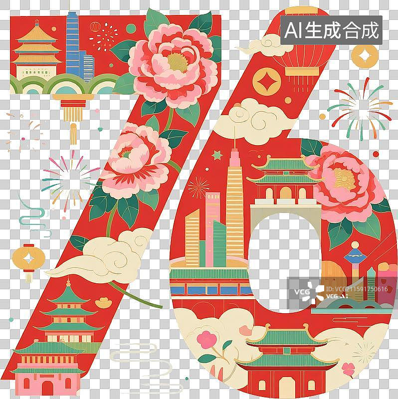 【AI数字艺术】76周年数字设计图片素材