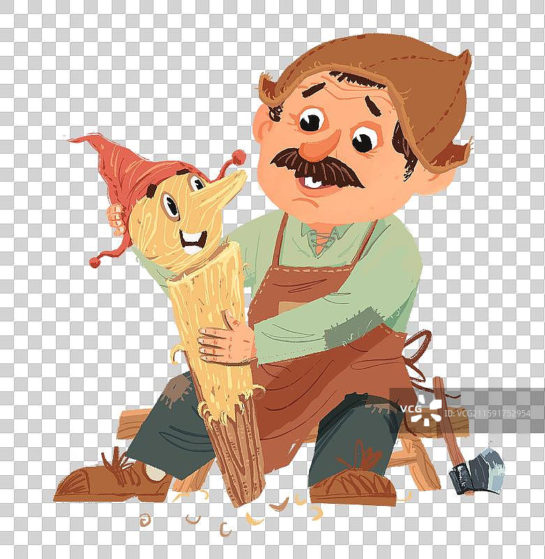 木偶奇遇记童话故事人物元素抱着木偶的老爷爷图片素材