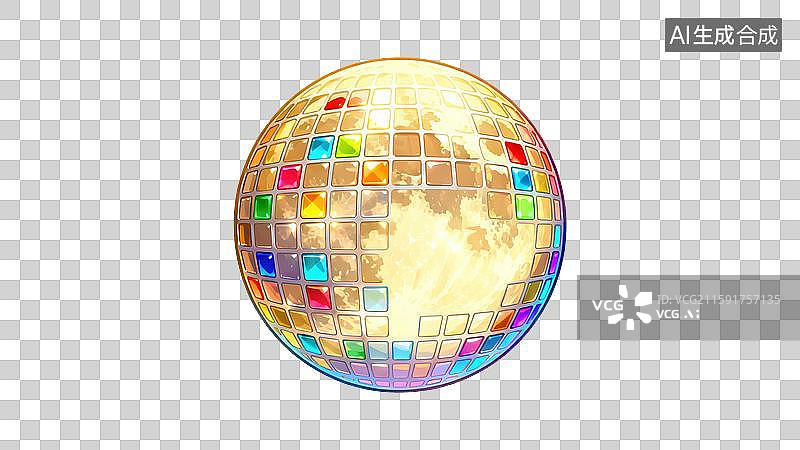 【AI数字艺术】满月月亮中秋节透明元素插画创意抽象月亮拼图活动印刷方块网格图案奇幻卡通风格金属高光透明效果设计图片素材