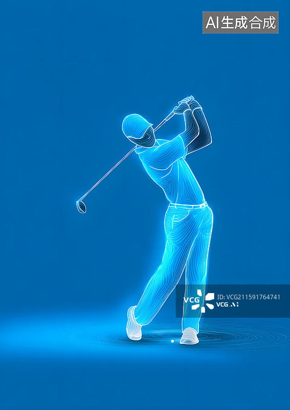 【AI数字艺术】一个运动员正在打高尔夫球蓝色标识图片素材