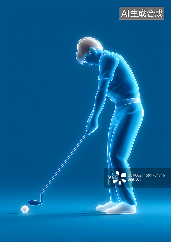 【AI数字艺术】一个运动员正在打高尔夫球蓝色标识图片素材