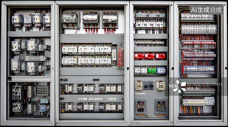 【AI数字艺术】配电箱中的电路元件图片素材