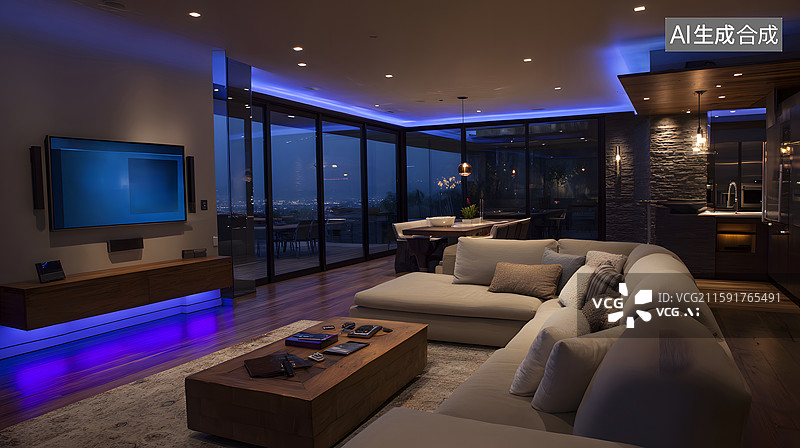 【AI数字艺术】现代客厅布置图片素材
