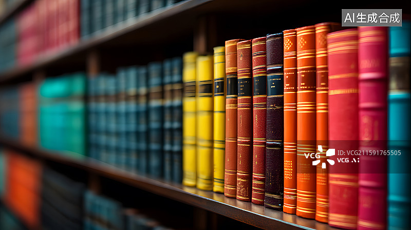 【AI数字艺术】书架上的彩色书籍图片素材