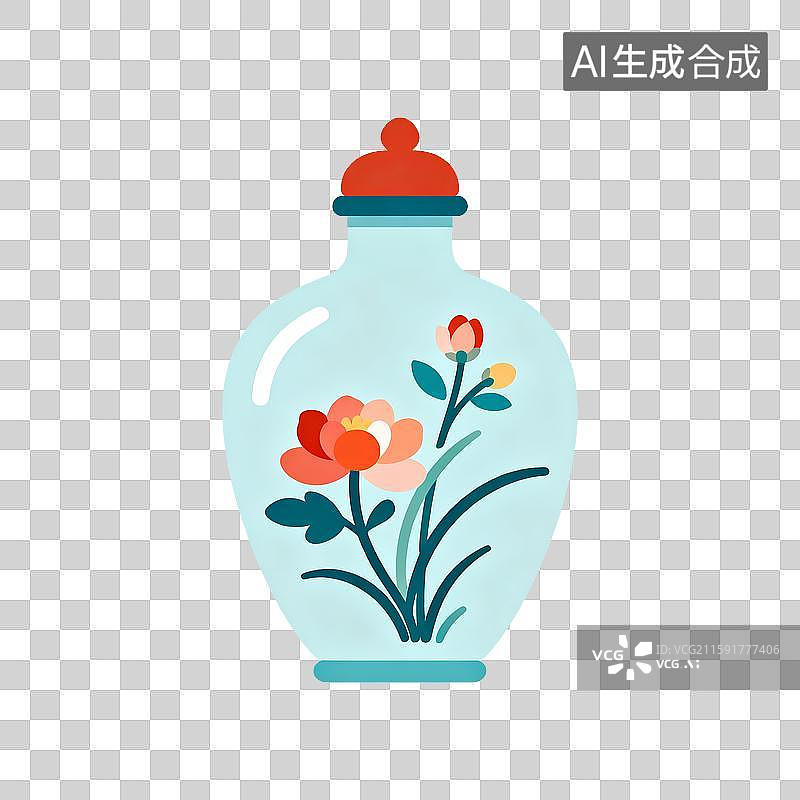【AI数字艺术】古典的花鸟鼻烟壶内画图片素材
