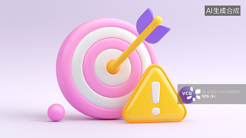 【AI数字艺术】3D卡通靶心警示元素组合图片素材