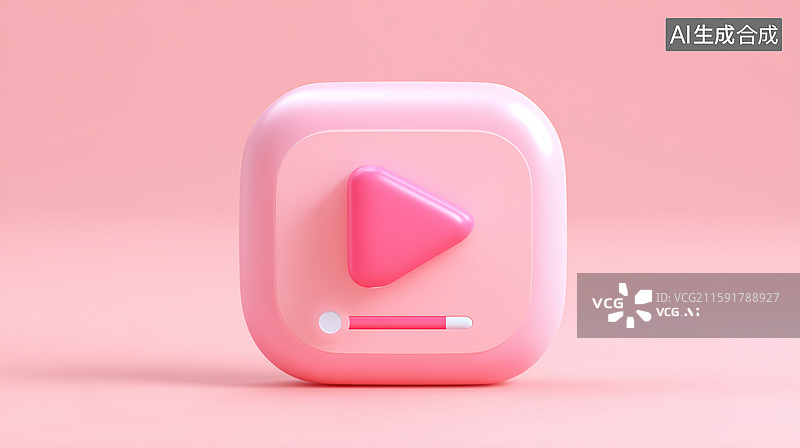 【AI数字艺术】3D粉色播放按钮图标插画图片素材