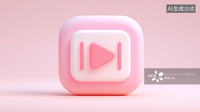 【AI数字艺术】3D粉色播放按钮图标插画图片素材