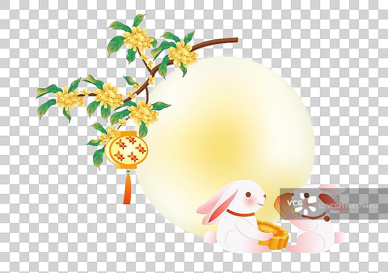 国潮风中秋节桂花满月月亮兔子嫦娥月饼矢量元素图片素材