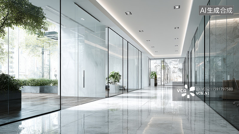 【AI数字艺术】现代简约风格办公走廊图片素材