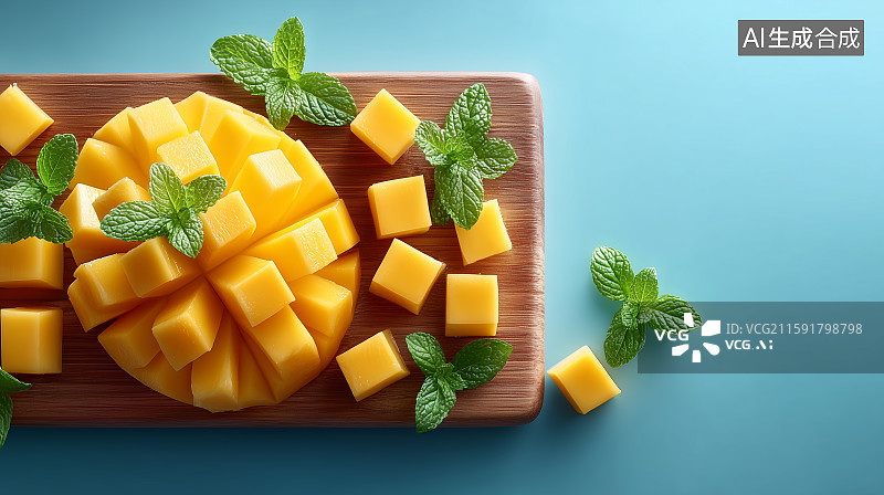 【AI数字艺术】新鲜芒果切块与整果展示图片素材
