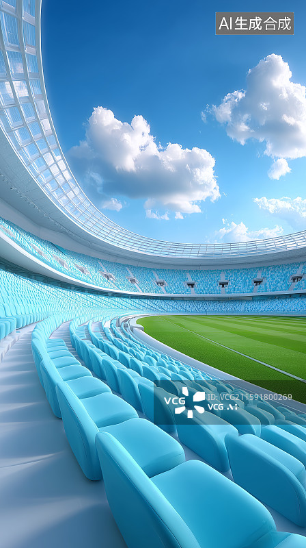 【AI数字艺术】空旷体育场的蓝天白云图片素材
