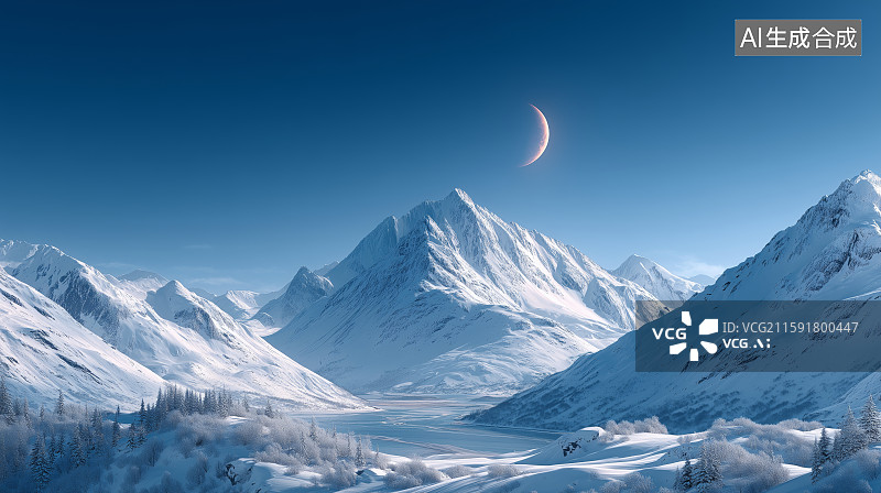 【AI数字艺术】雪山湖泊夜景星光璀璨图片素材