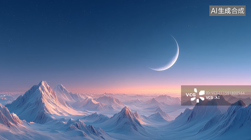 【AI数字艺术】雪山湖泊夜景星光璀璨图片素材