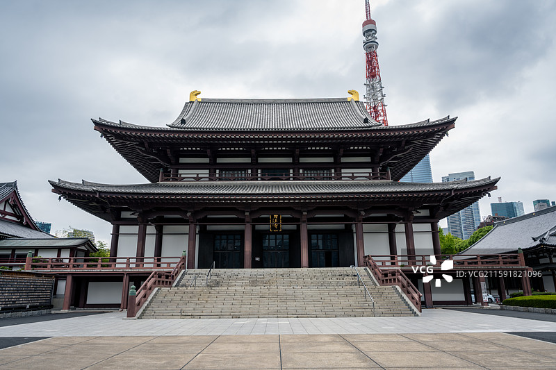 东京 增上寺和东京塔图片素材