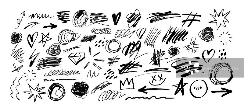 手绘铅笔素描线条形状涂鸦图片素材
