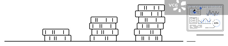 增长概念与堆叠的硬币和分析图表图片素材
