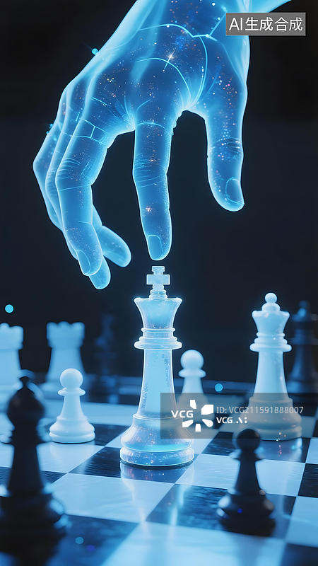 【AI数字艺术】透明手执棋局图片素材