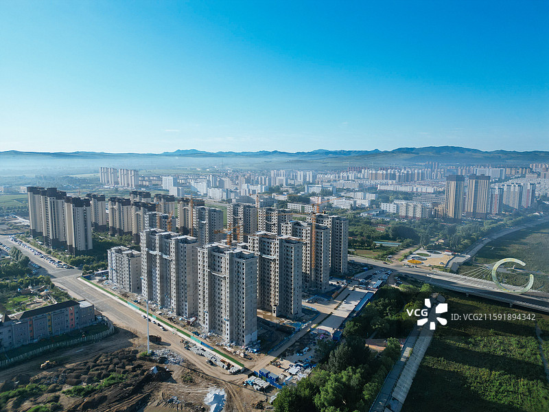 敖汉旗 新惠镇 石虎山 新惠路 新北村 航拍图片素材