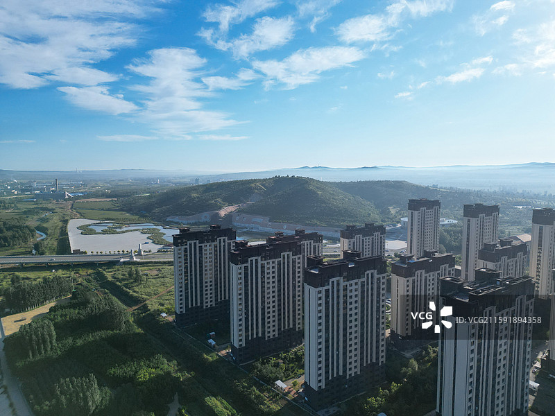 敖汉旗 新惠镇 石虎山 新惠路 新北村 航拍图片素材