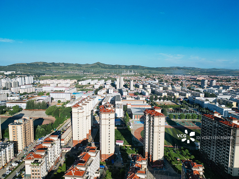 敖汉旗 新惠镇 石虎山 新惠路 新北村 航拍图片素材