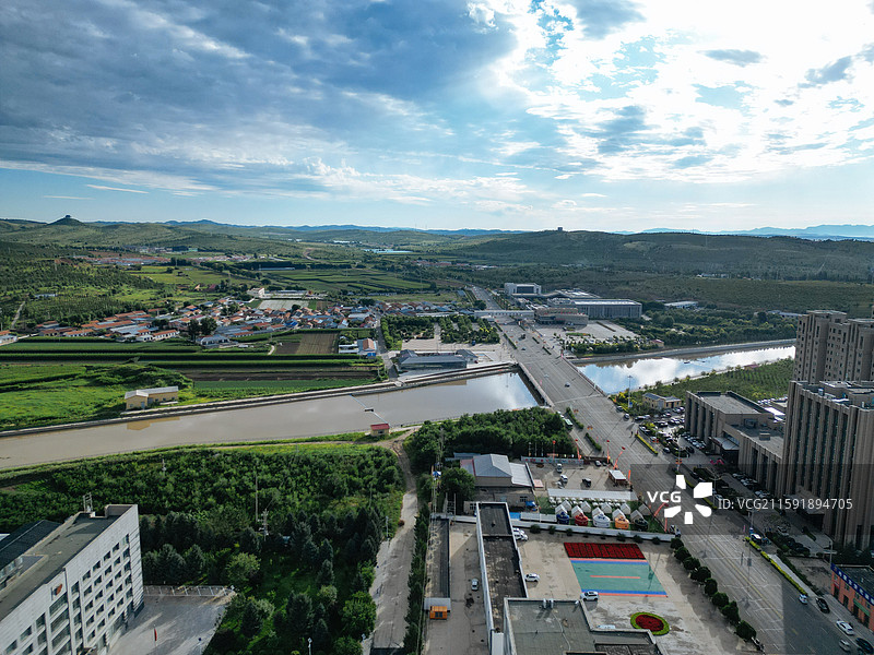 林西县 灵溪镇 西山 航拍 地标图片素材