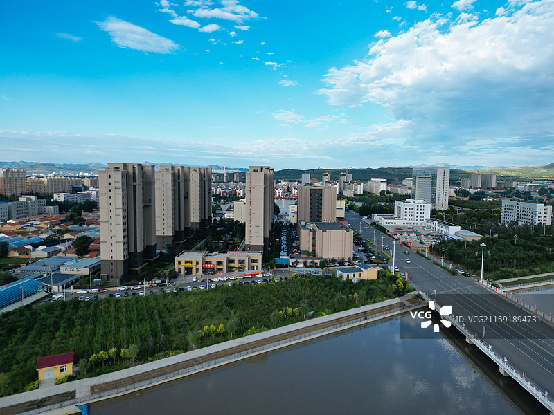 林西县 灵溪镇 西山 航拍 地标图片素材