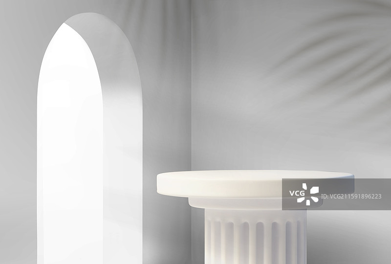 白色石拱门与凹槽柱台图片素材