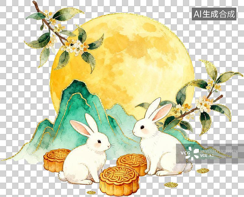 【AI数字艺术】国风中秋满月元素图片素材