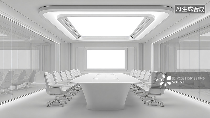 【AI数字艺术】简约白色办公会议室图片素材