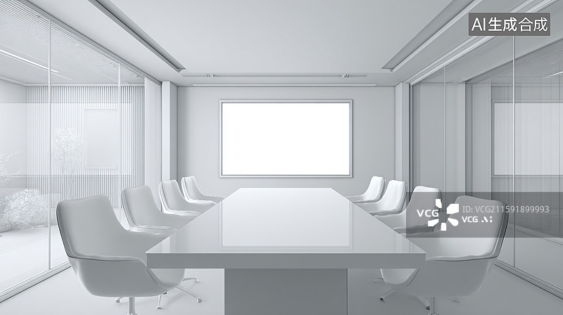 【AI数字艺术】简约白色办公会议室图片素材