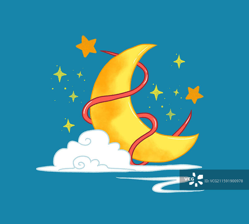 月亮星星云彩卡通插画图片素材