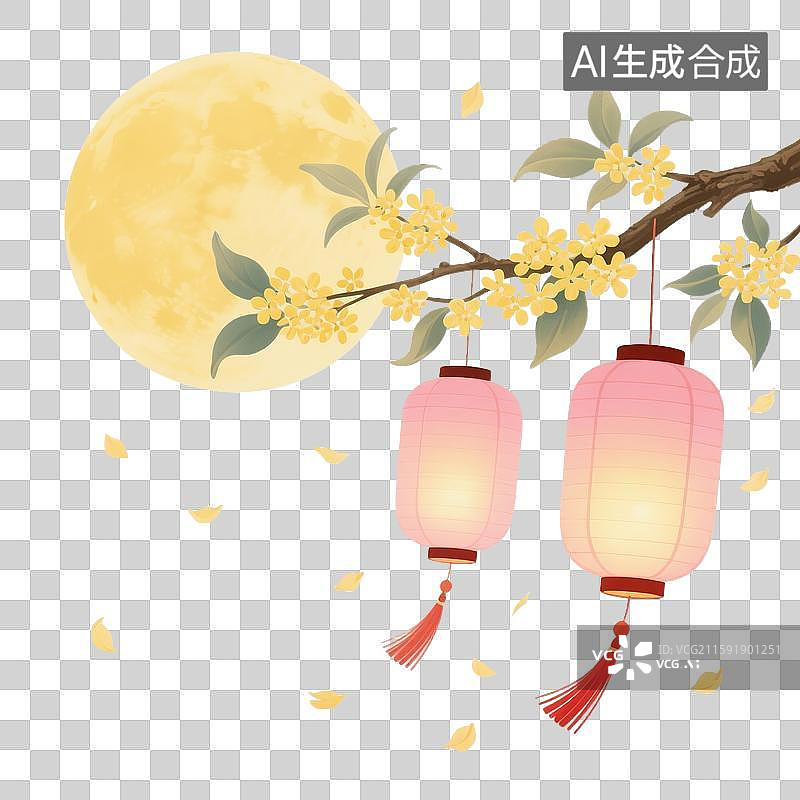 【AI数字艺术】中秋风中的月亮和灯笼图片素材