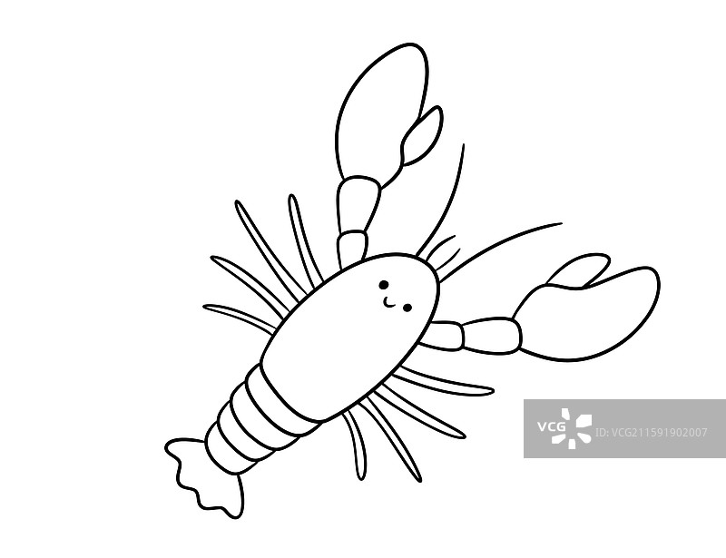 可爱的龙虾线条微笑海洋动物涂鸦图片素材