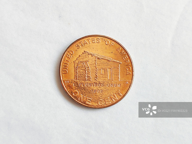 美国1美分硬币（1809年版本）细节特写图片素材