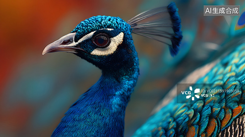 【AI数字艺术】孔雀头部与羽毛细节图片素材