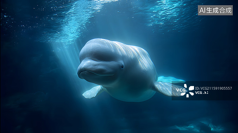 【AI数字艺术】白鲸在水下游动图片素材