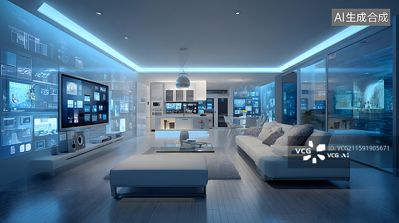 【AI数字艺术】现代客厅布置图片素材