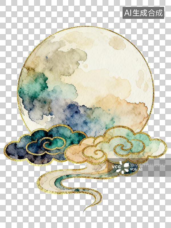 【AI数字艺术】免抠国风中秋满月中式图案图片素材