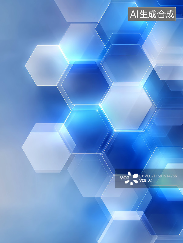 【AI数字艺术】蓝白六边形抽象科技背景图片素材