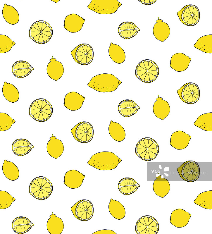 整齐的柠檬全果和切片无缝图案图形图片素材