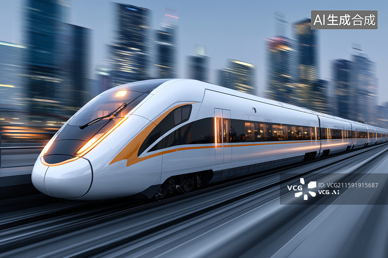【AI数字艺术】城市中高速行驶的列车图片素材
