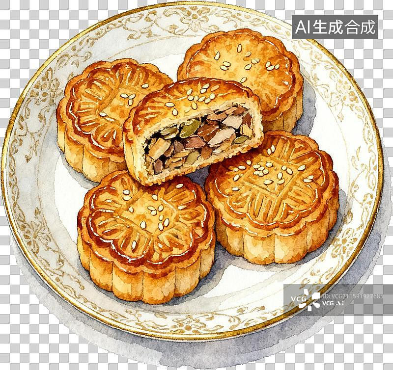【AI数字艺术】中秋节日五仁月饼免抠插画元素图片素材