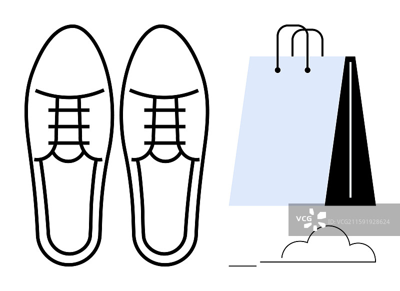 鞋子和购物袋的极简轮廓图片素材