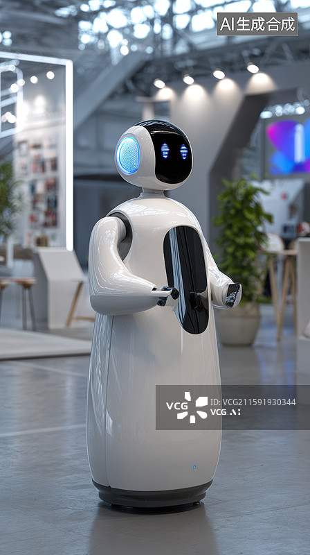 【AI数字艺术】现代展厅中的智能机器人图片素材
