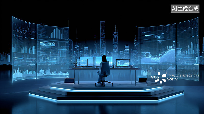 【AI数字艺术】智能办公双屏显示,办公,显示数据处理中心图片素材