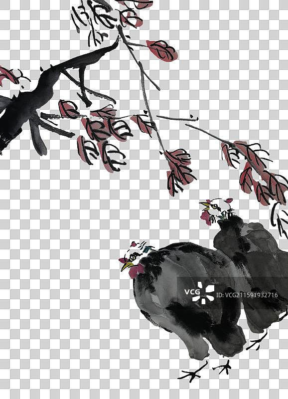 水墨画 珍珠鸡图片素材